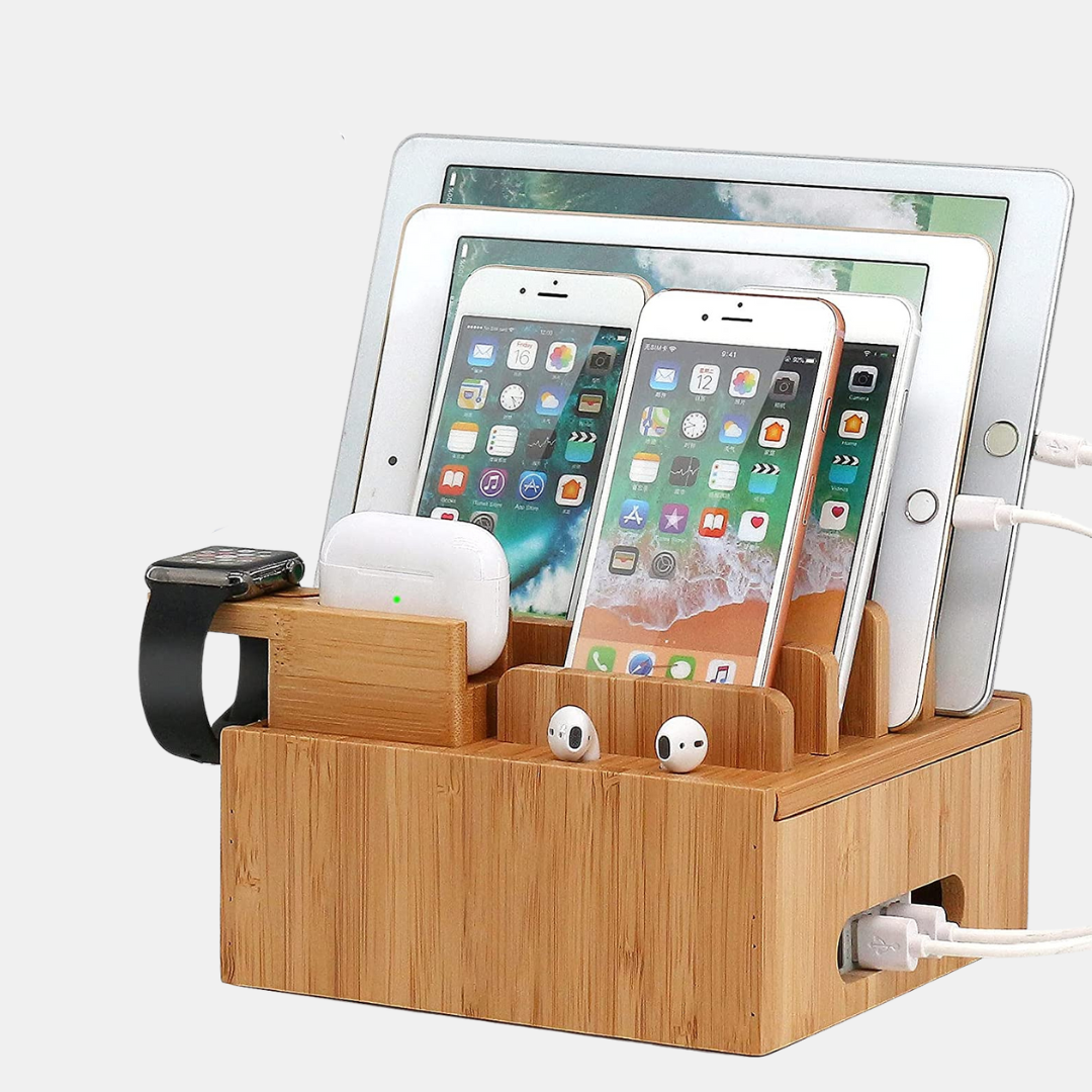 Elegant Bambus Opladningsstation – Hold Alle Dine Enheder Strømførte & Organiserede Opladningsstationer Tech Butik
