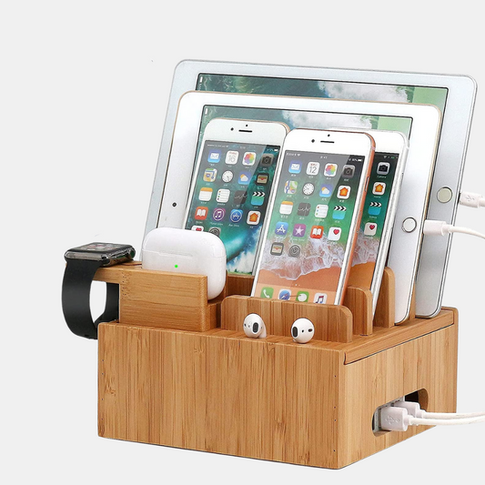 Elegant Bambus Opladningsstation – Hold Alle Dine Enheder Strømførte & Organiserede Opladningsstationer Tech Butik