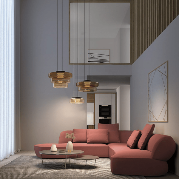 Elegant Bauhaus Glas LED Pendellampe Belysning Tech Butik