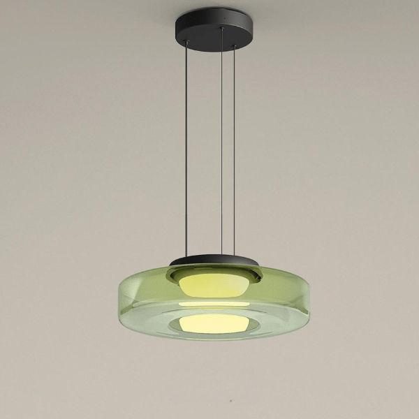 Elegant Bauhaus Glas LED Pendellampe Belysning Tech Butik Grøn 1 Niveau-D25 x H11 cm