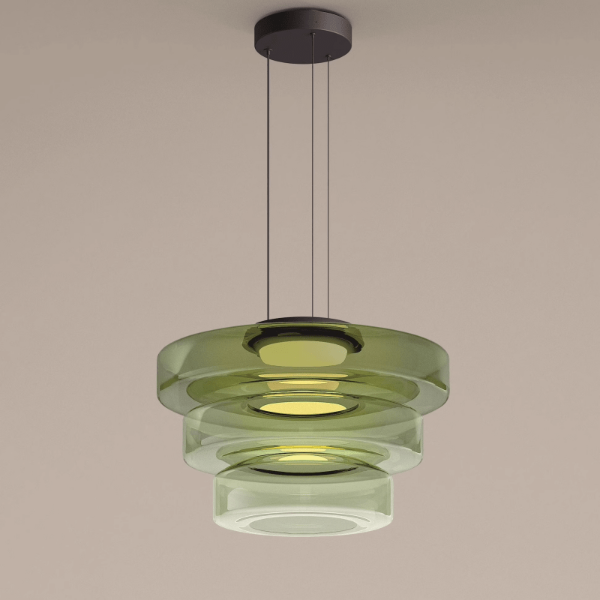 Elegant Bauhaus Glas LED Pendellampe Belysning Tech Butik Grøn 3 Niveau-D45 x H33 cm