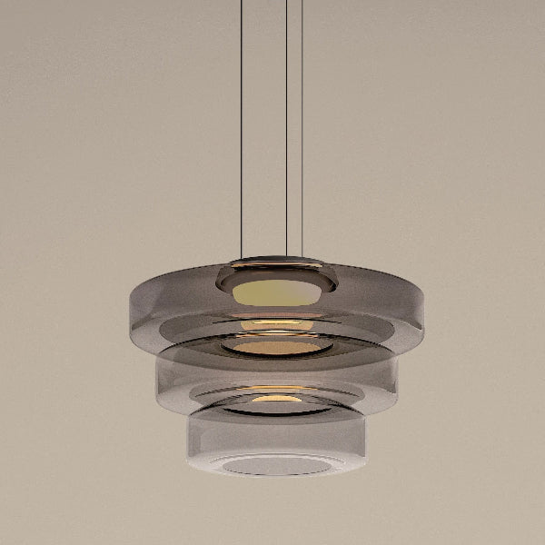 Elegant Bauhaus Glas LED Pendellampe Belysning Tech Butik Røggrå 3 Niveau-D45 x H33 cm