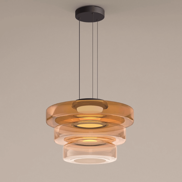 Elegant Bauhaus Glas LED Pendellampe Belysning Tech Butik Amber 3 Niveau-D45 x H33 cm