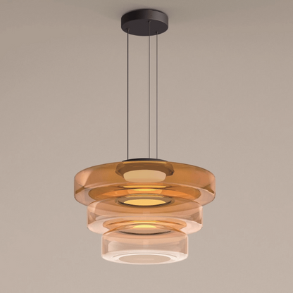 Elegant Bauhaus Glas LED Pendellampe Belysning Tech Butik Amber 3 Niveau-D45 x H33 cm