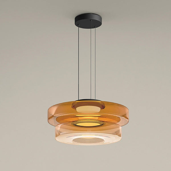 Elegant Bauhaus Glas LED Pendellampe Belysning Tech Butik Amber 2 Niveau-D35 x H22 cm
