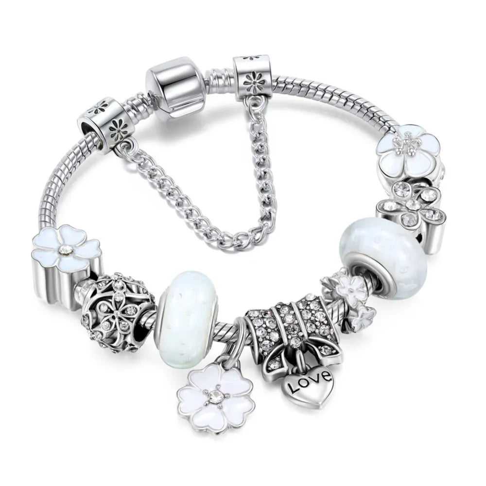 Elegant Blomster Charm Armbånd – Tidløst 925 Sterling Sølv med Naturlig Skønhed Armbånd Tech Butik Hvid