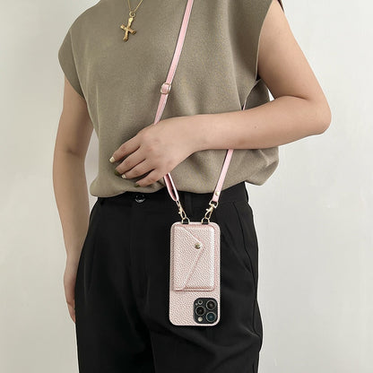 Luksus Læder Crossbody iPhone Cover – Pungefunktion med Rem & Strop Håndtasker Tech Butik iPhone 17 Pro Max Rosa