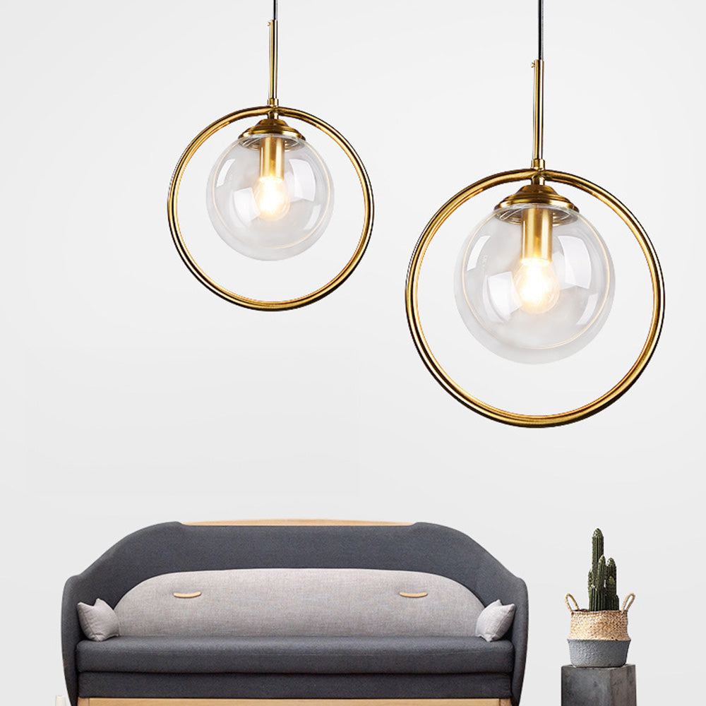 Elegant Glas Pendel Lampe med Guldramme – Lampe til Spisebord og Stue Belysning Tech Butik