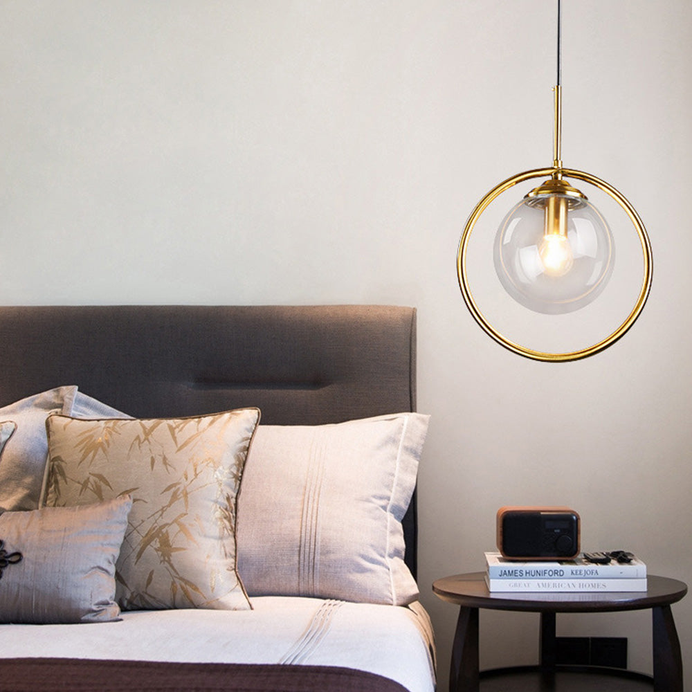 Elegant Glas Pendel Lampe med Guldramme – Lampe til Spisebord og Stue Belysning Tech Butik