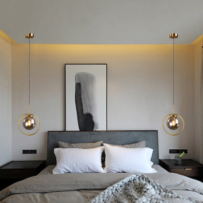 Elegant Glas Pendel Lampe med Guldramme – Lampe til Spisebord og Stue Belysning Tech Butik