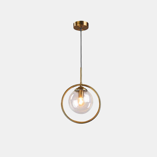 Elegant Glas Pendel Lampe med Guldramme – Lampe til Spisebord og Stue Belysning Tech Butik Klar D25x H30 cm