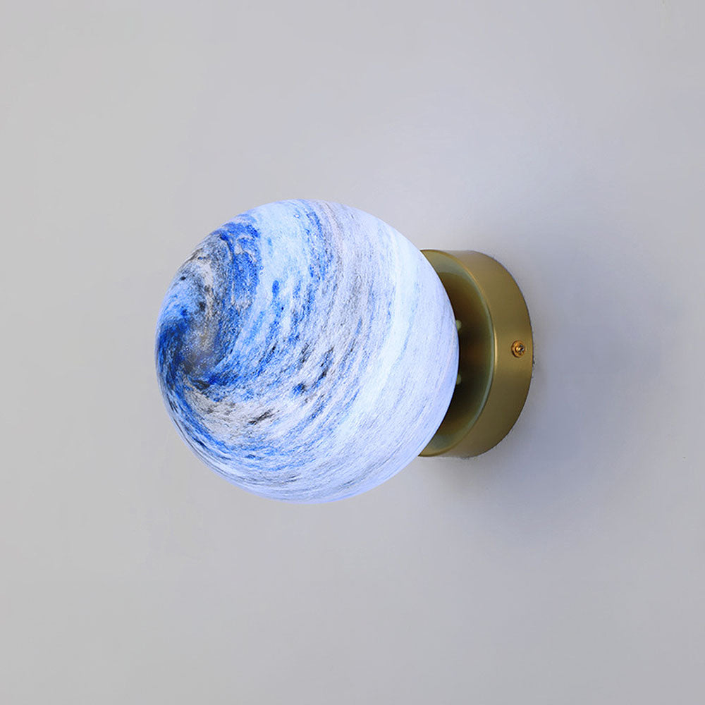 Glasloftlampe i Kugleform – Moderne Design Belysning Tech Butik Blå Kobber D13.8*H17cm