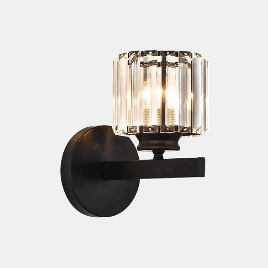 Elegant Krystal Væglys i Jern – Moderne Belysning til Stue og Gang Belysning Tech Butik Sort Rund D15*H24cm