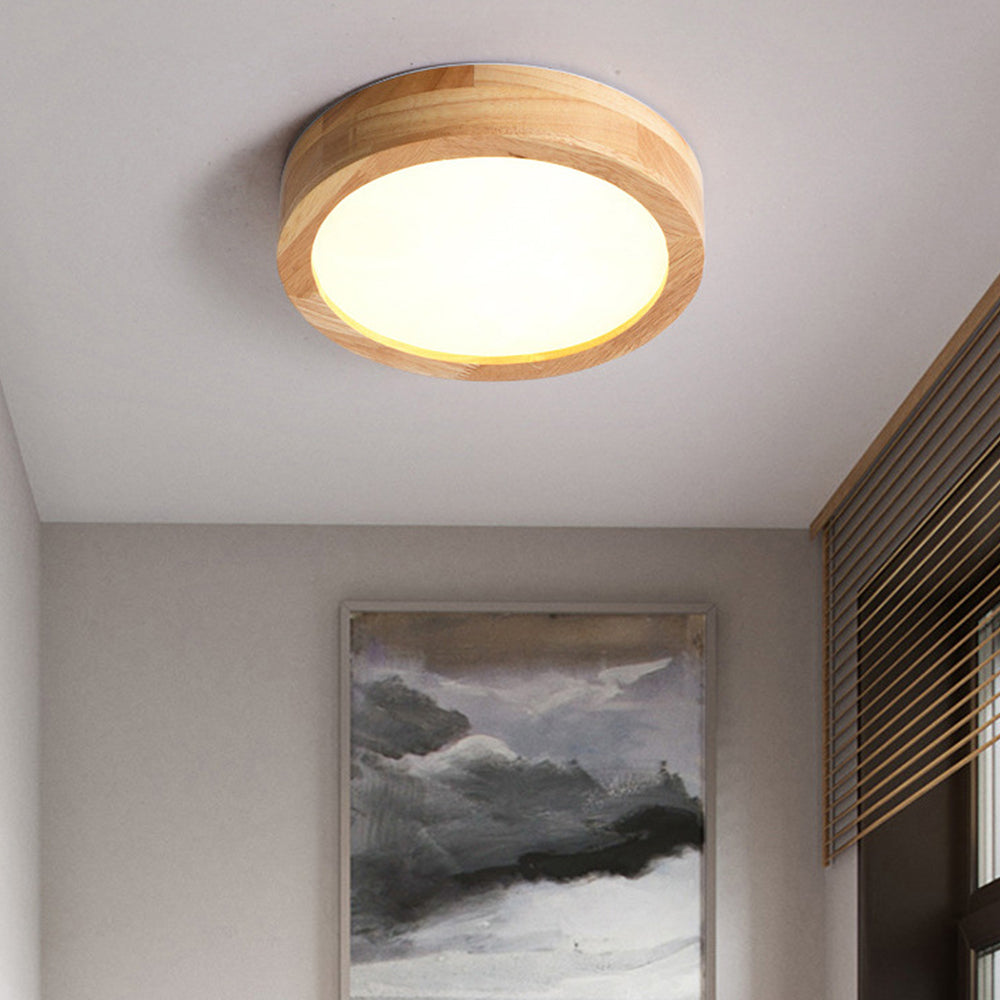 Loftlampe i Træ med LED – Flush Mount Design Belysning Tech Butik Stil B : D23*H5CM Hvidt lys