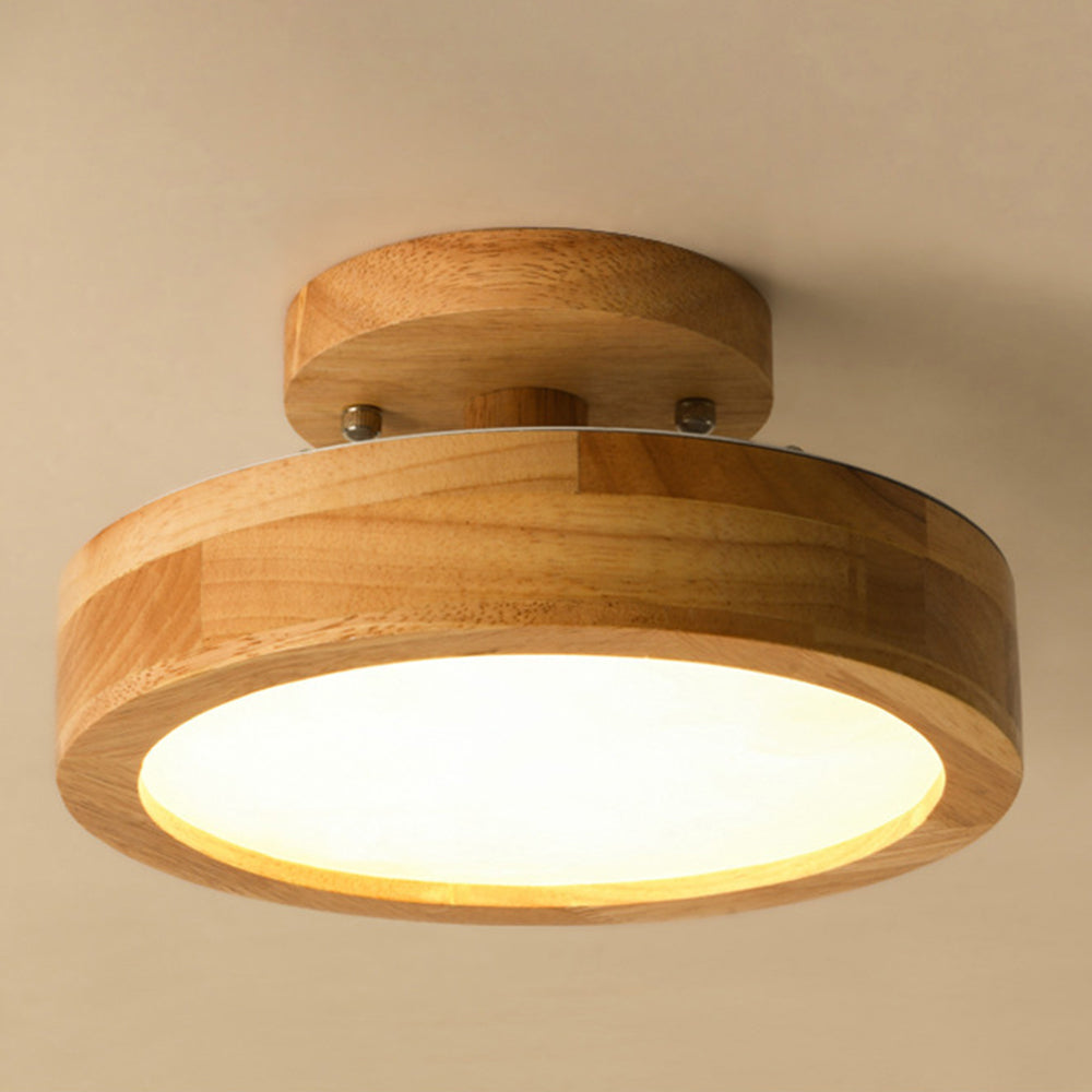 Loftlampe i Træ med LED – Flush Mount Design Belysning Tech Butik Stil A : D23*H12CM 3 Farveændring ved kontakt