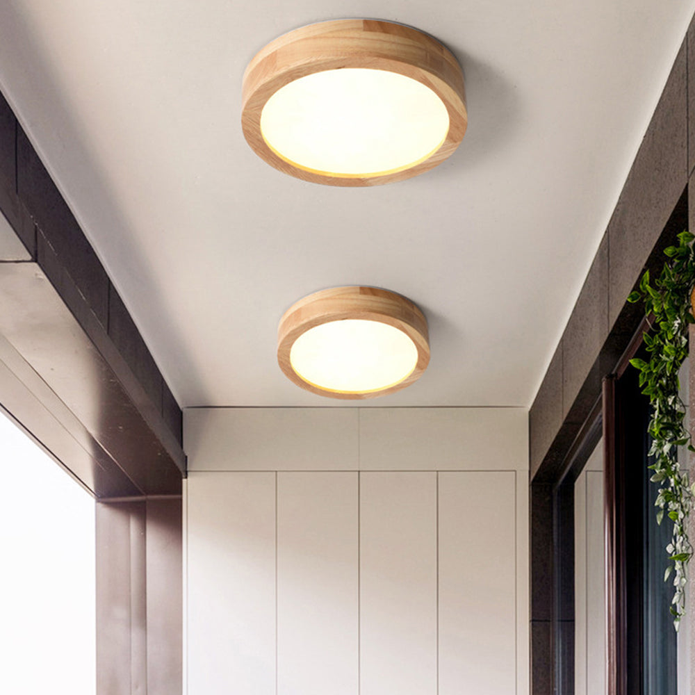 Loftlampe i Træ med LED – Flush Mount Design Belysning Tech Butik Stil B : D23*H5CM 3 Farveændring ved kontakt