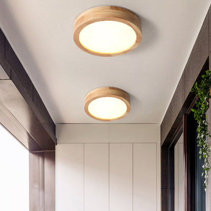 Loftlampe i Træ med LED – Flush Mount Design Belysning Tech Butik Stil B : D23*H5CM 3 Farveændring ved kontakt