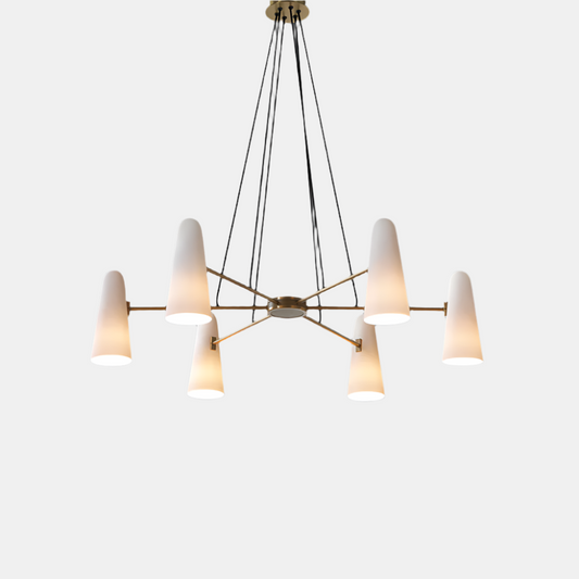 Elegant Loftlysekrone med Kugleformede Lys Hængende lamper Tech Butik 6 Hoveder Dia 80cm x H 20cm Messing & Hvid