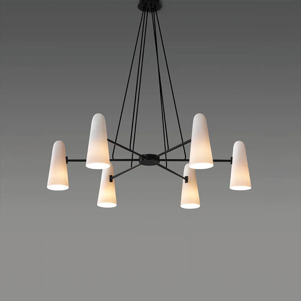 Elegant Loftlysekrone med Kugleformede Lys Hængende lamper Tech Butik 6 Hoveder Dia 80cm x H 20cm Sort & Hvid