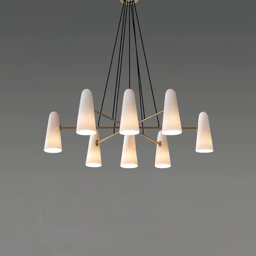 Elegant Loftlysekrone med Kugleformede Lys Hængende lamper Tech Butik 8 Hoveder Dia 100cm x H 20cm Messing & Hvid