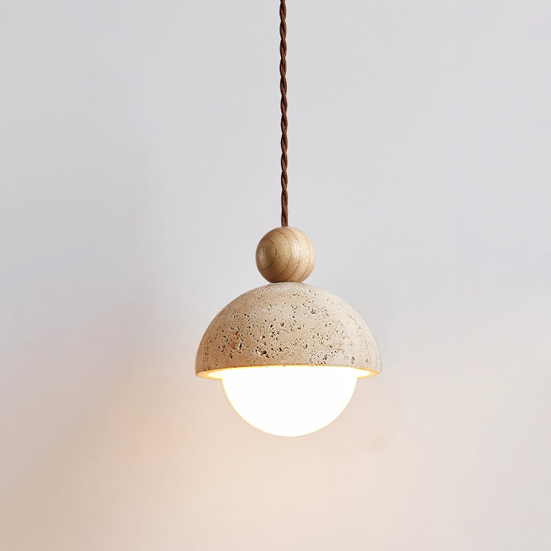 Elegant Loftpendel med Træ- og Glasdetaljer Pendellampe Tech Butik Ø 15cm x H 17cm Træfarve & Beige