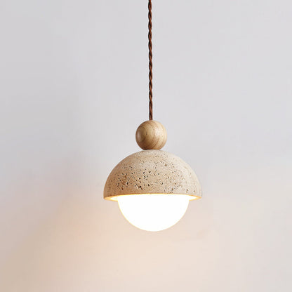Elegant Loftpendel med Træ- og Glasdetaljer Pendellampe Tech Butik Ø 15cm x H 17cm Træfarve & Beige