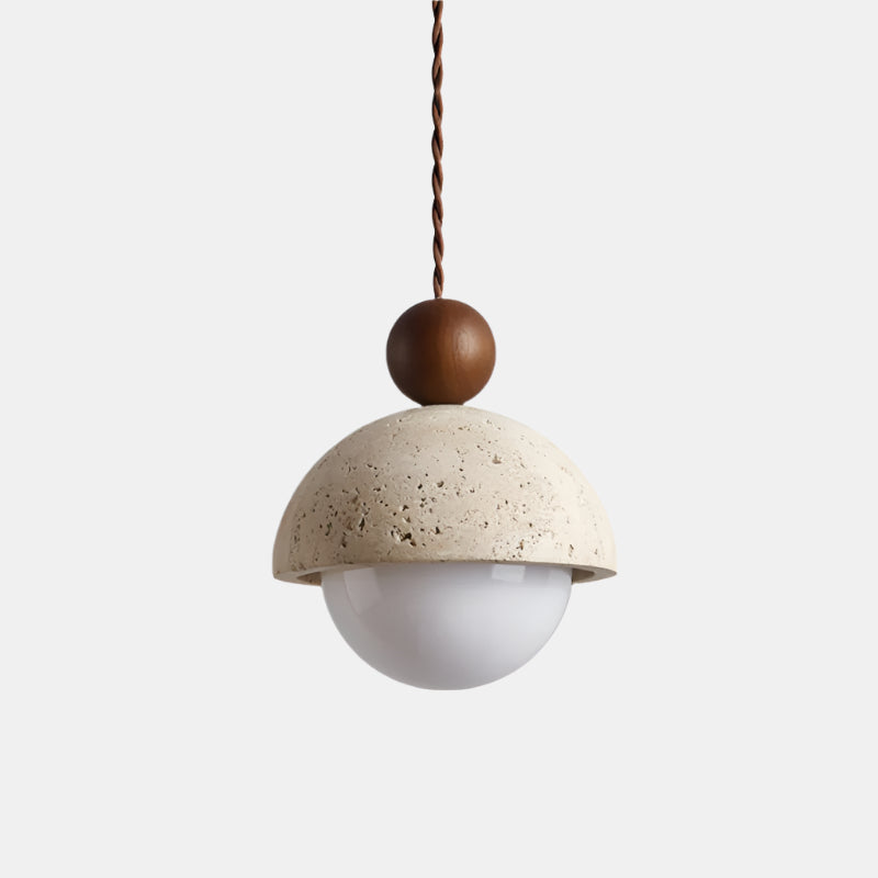 Elegant Loftpendel med Træ- og Glasdetaljer Pendellampe Tech Butik Ø 15cm x H 17cm Valnøddefarve & Beige