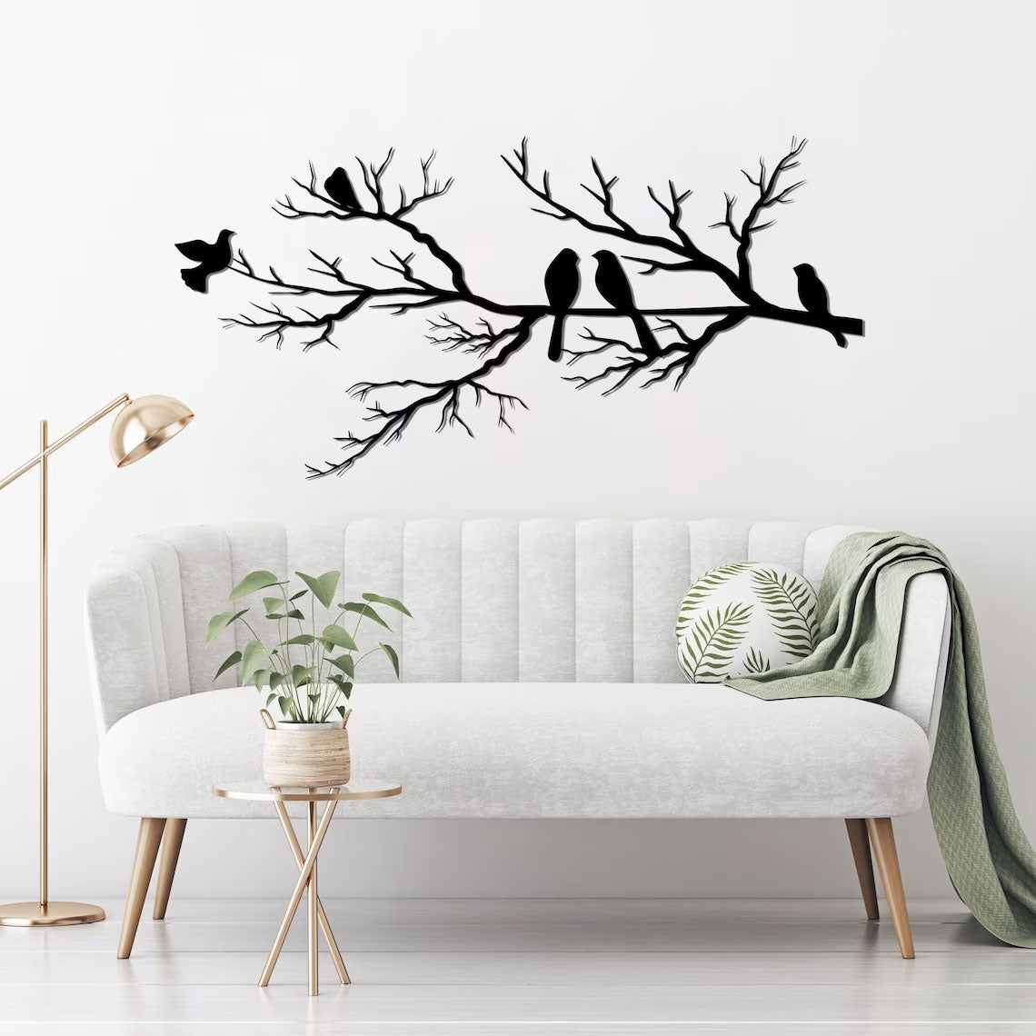 Elegant Metal Vægkunst Med Fugle På Gren - Stilfuld Indretning Vægkunst Tech Butik