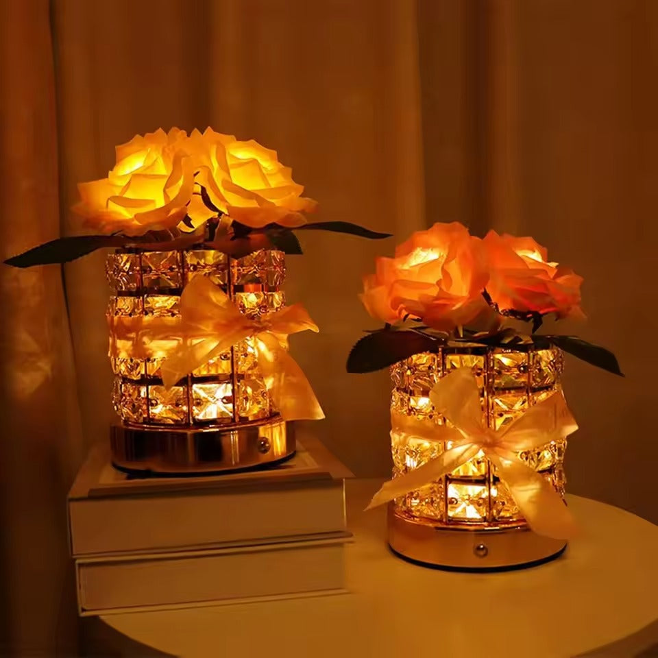 Elegant Rose Bordlampe med Dæmpbar Belysning til Romantisk Atmosfære Blomsterlampe Tech Butik
