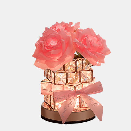 Elegant Rose Bordlampe med Dæmpbar Belysning til Romantisk Atmosfære Blomsterlampe Tech Butik Pink