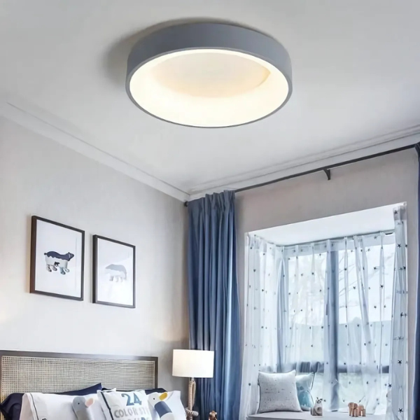 Elegant Skandinavisk Rund LED Loftlampe Loftlamper Tech Butik Grå Kold hvid 38CM