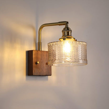 Elegant Væglampe i Træ og Glas med Beroligende Lys til Stuen Væglampe Tech Butik Gennemsigtig