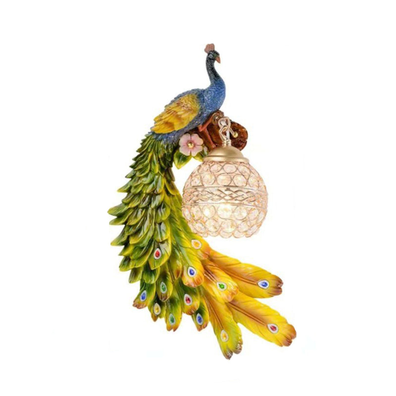 Påfugl Resin Væglampe – Krystalindlagt Globus Sconce til Elegante Interiører Væglamper Tech Butik