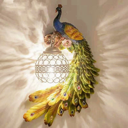 Påfugl Resin Væglampe – Krystalindlagt Globus Sconce til Elegante Interiører Væglamper Tech Butik