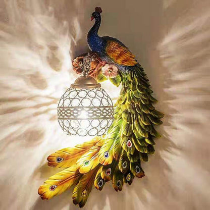 Påfugl Resin Væglampe – Krystalindlagt Globus Sconce til Elegante Interiører Væglamper Tech Butik Grøn Højre