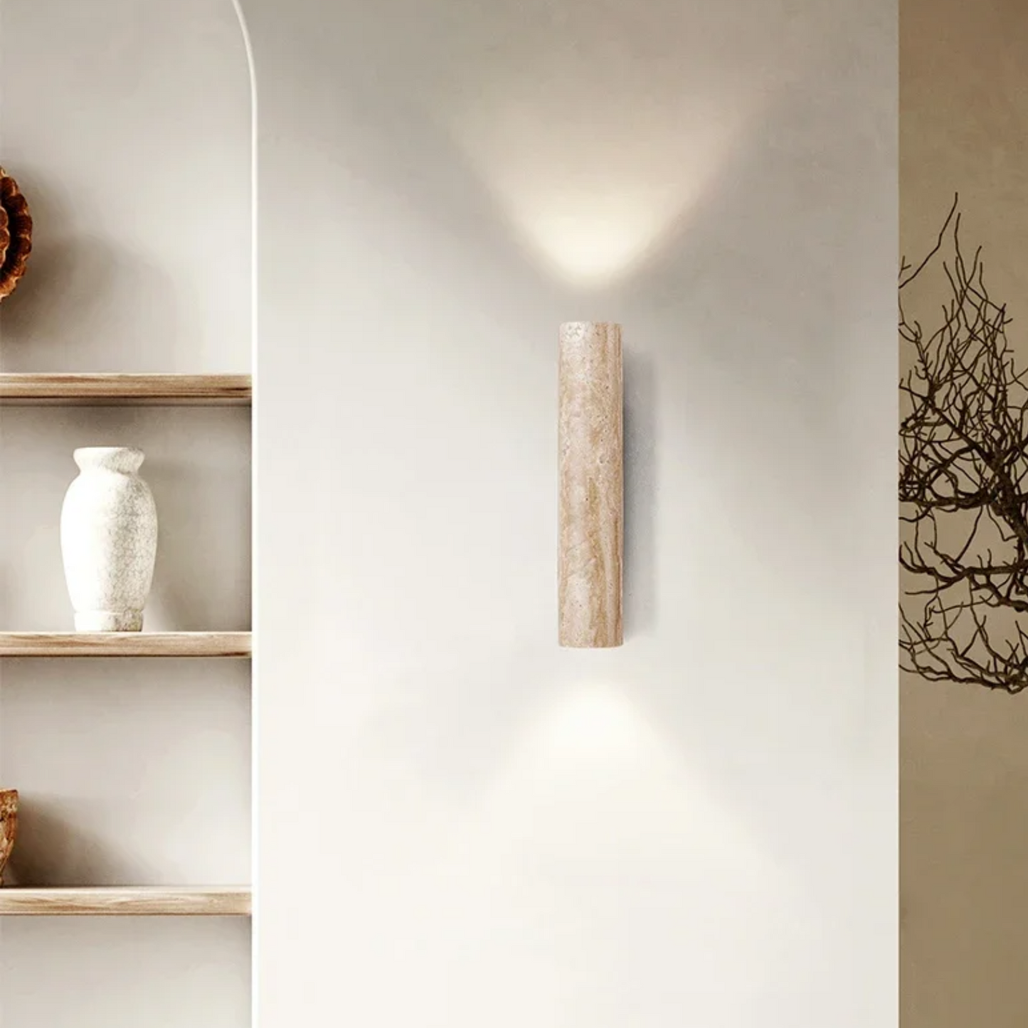 Elegant Vægskonce i Travertin – Minimalistisk LED Belysning til Stuen Væglamper Tech Butik