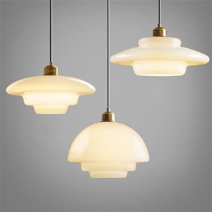 Elegant Hvid Glas Pendellampe Justerbar Højde Belysning Tech Butik