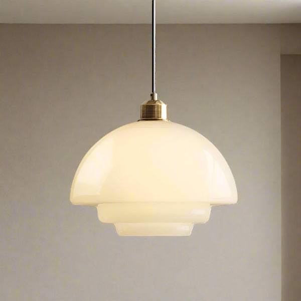 Elegant Hvid Glas Pendellampe Justerbar Højde Belysning Tech Butik B