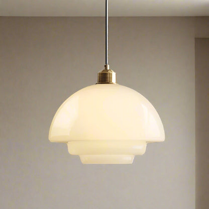 Elegant Hvid Glas Pendellampe Justerbar Højde Belysning Tech Butik B