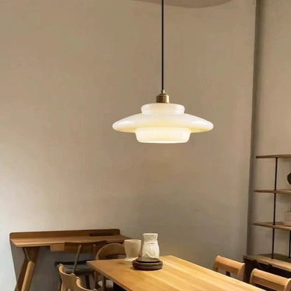 Elegant Hvid Glas Pendellampe Justerbar Højde Belysning Tech Butik