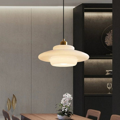 Elegant Hvid Glas Pendellampe Justerbar Højde Belysning Tech Butik