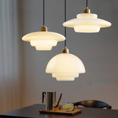 Elegant Hvid Glas Pendellampe Justerbar Højde Belysning Tech Butik