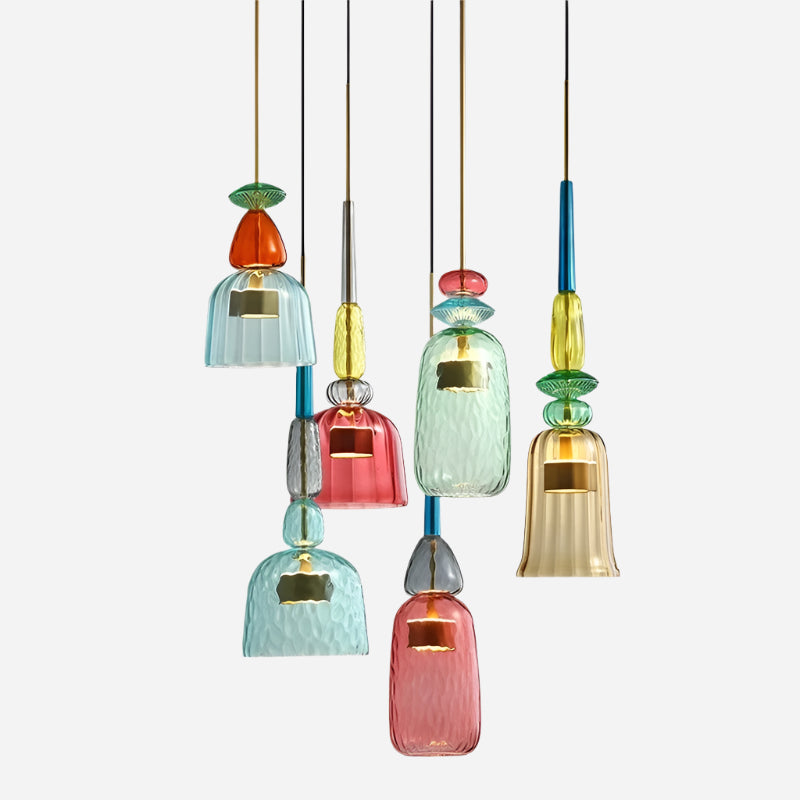 Farverig Glaspendellampe til Moderne Interiør Lamp Tech Butik Blå Varm hvid