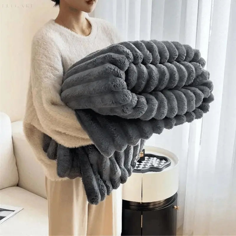 Superblød Fleece Tæppe Luksuriøst Faux Lammeuld Plaid til Varme & Komfort Sengetøj Tech Butik Mørkegrå S - 120 x 200 cm