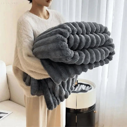Superblød Fleece Tæppe Luksuriøst Faux Lammeuld Plaid til Varme & Komfort Sengetøj Tech Butik Mørkegrå S - 120 x 200 cm