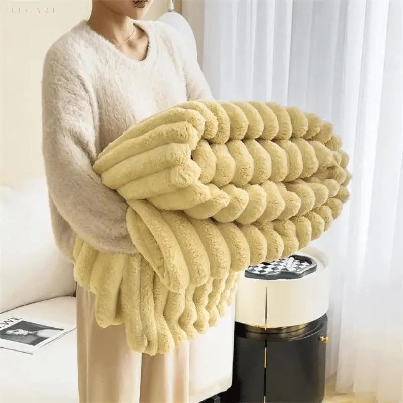 Superblød Fleece Tæppe Luksuriøst Faux Lammeuld Plaid til Varme & Komfort Sengetøj Tech Butik Gul S - 120 x 200 cm