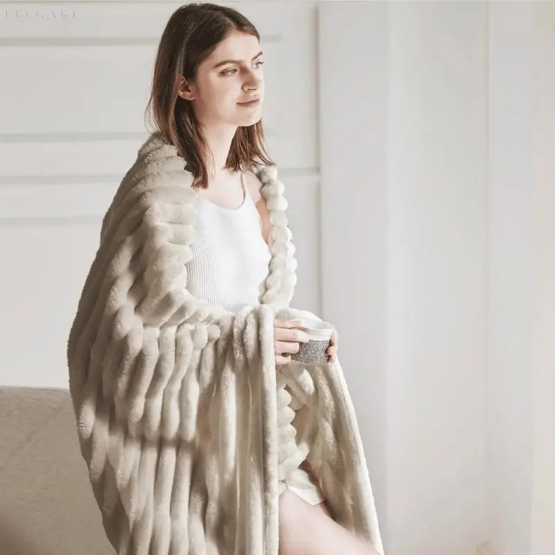 Superblød Fleece Tæppe Luksuriøst Faux Lammeuld Plaid til Varme & Komfort Sengetøj Tech Butik