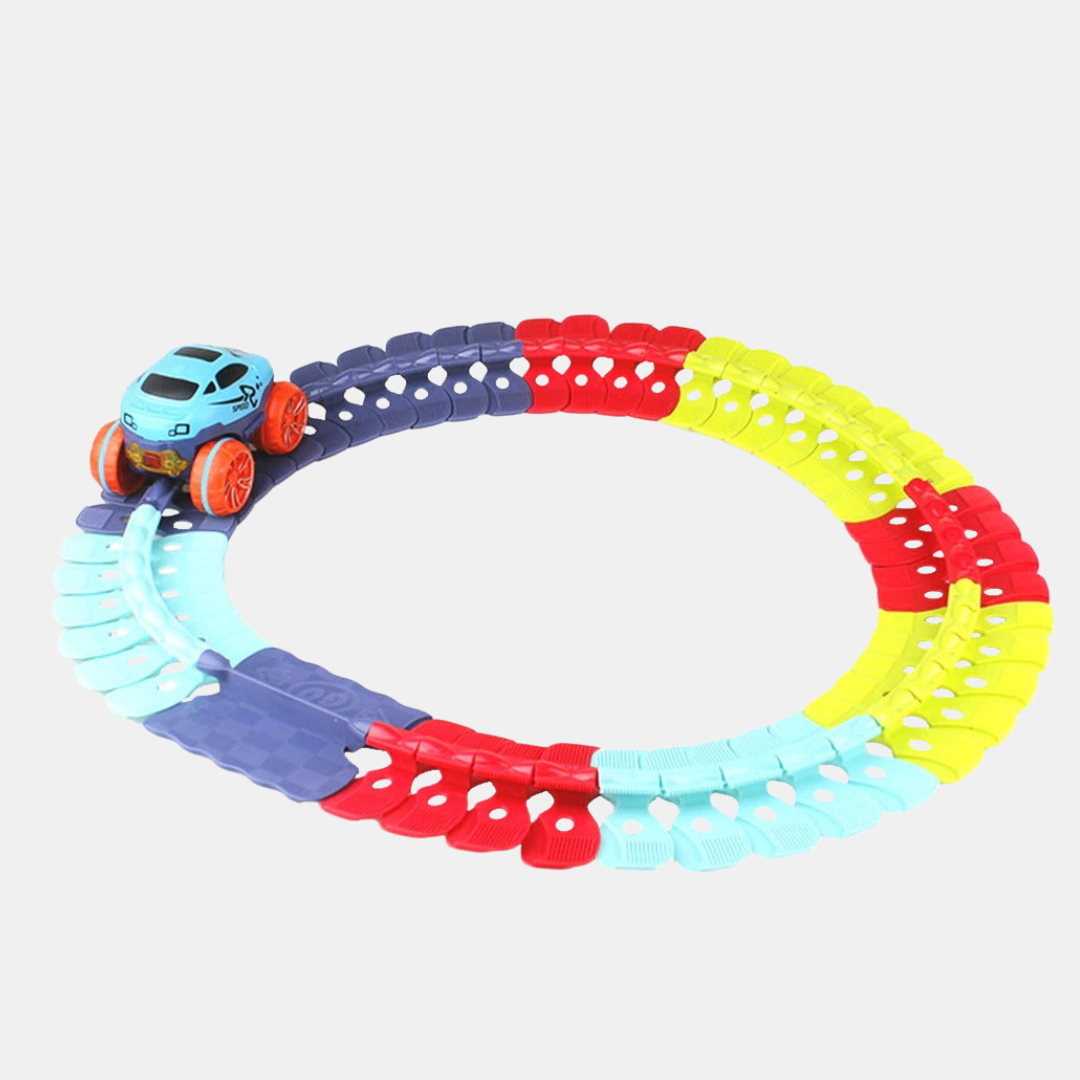 Fleksibelt Racerbane Sæt til Børn – Kreativt Bil-Eventyr Racerbaner Tech Butik Spil med 138 dele (3,3 meter) + Spil med 46 dele GRATIS