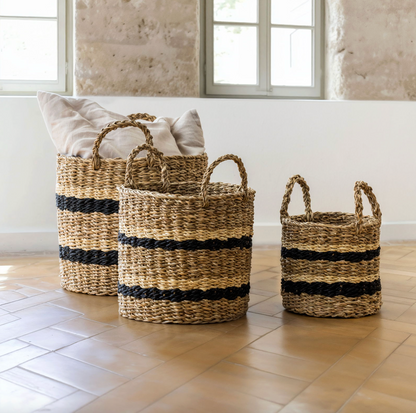 Sæt af Rattan Kurve med Striber – Stilfuld og Funktionel Opbevaring Kurve Tech Butik Default