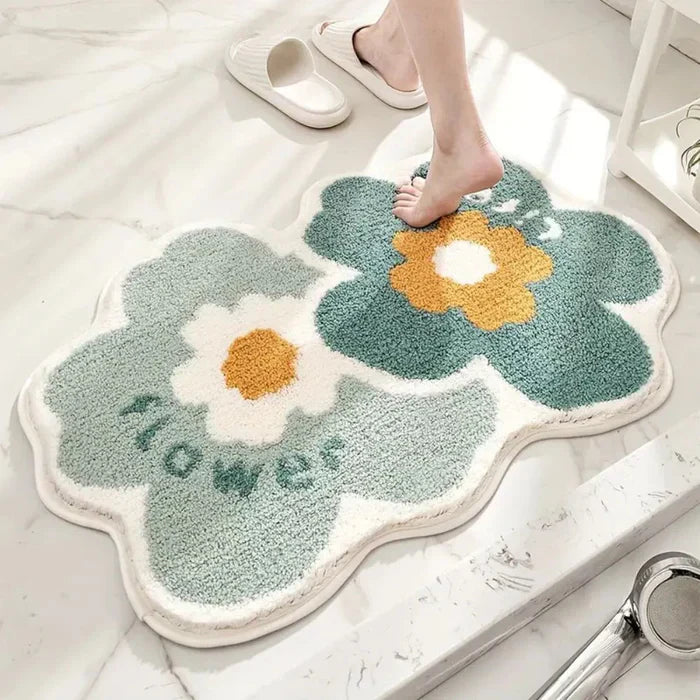 Flokket Bademåtte med Blomstermønster – Blød, Skridsikker og Komfortabel til Hverdag Bathroom Accessories Tech Butik Lille (40 x 60 cm) Fantastisk flora